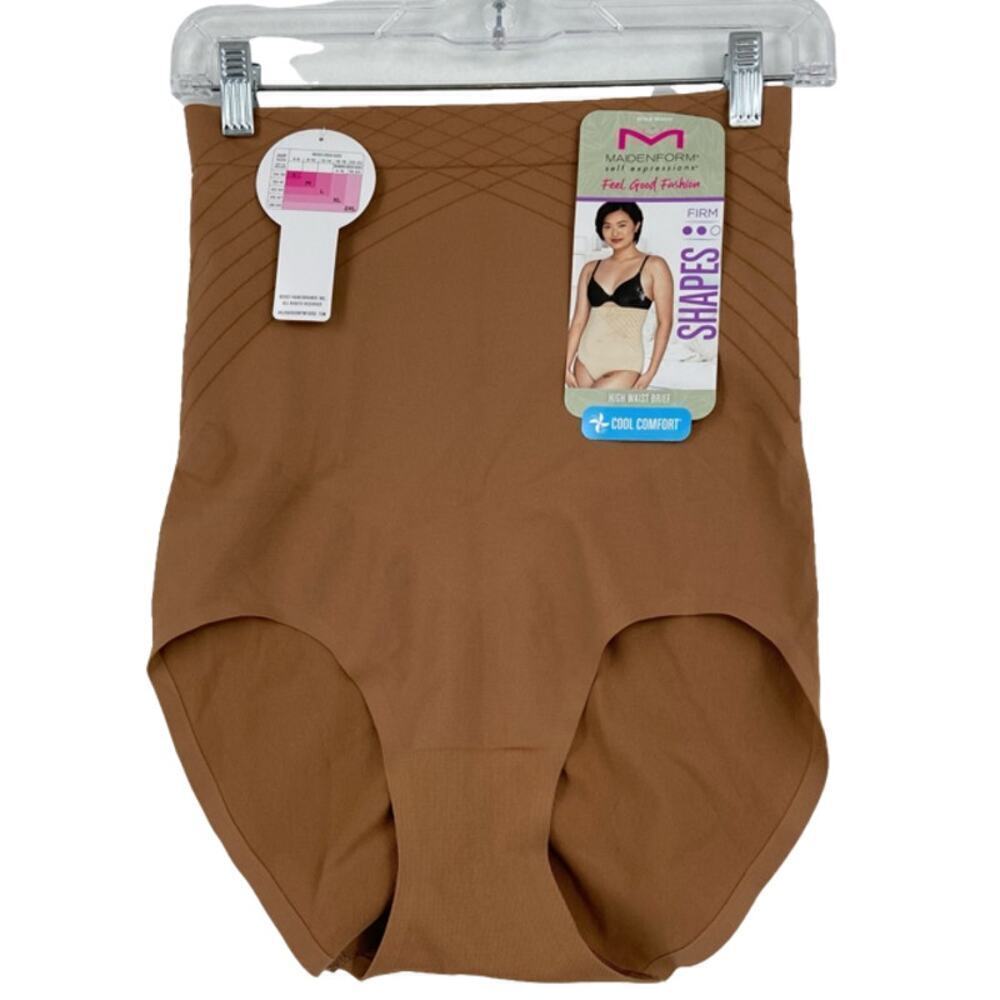Maidenform High Waist Brief Shaper Size L Mocha Brown Cool Comfort